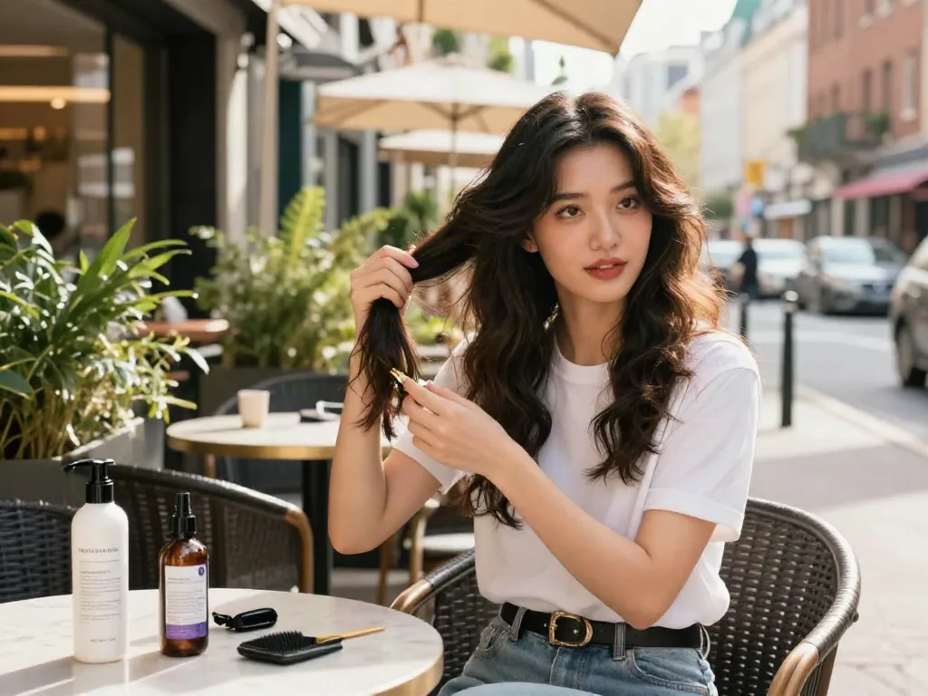 Applying the best clip in hair extensions in a trendy urban café setting